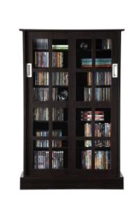 Windowpane Sliding Glass Door Cabinet, 584 CD/ 196 DVD, Brown