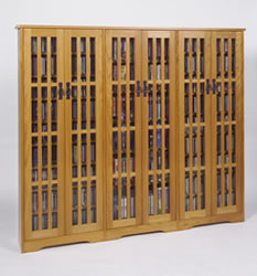 Triple Wide Mission Media Storage Cabinet With Tempered Glass