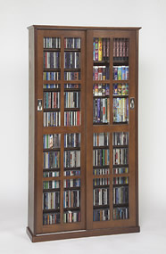 Glass Sliding 2-Door Mission Media Cabinet with Hardwood Veneer