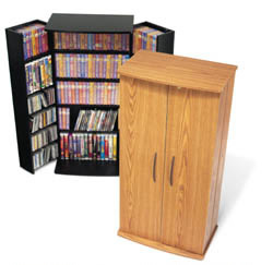Oak & Black Tall Locking Media Storage Cabinet